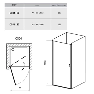 Ravak Zuhanyajtó CSD1-80 krómhatású + Transparent 0QV40C00Z1