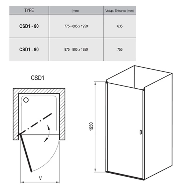 Ravak Zuhanyajtó CSD1-80 krómhatású + Transparent 0QV40C00Z1