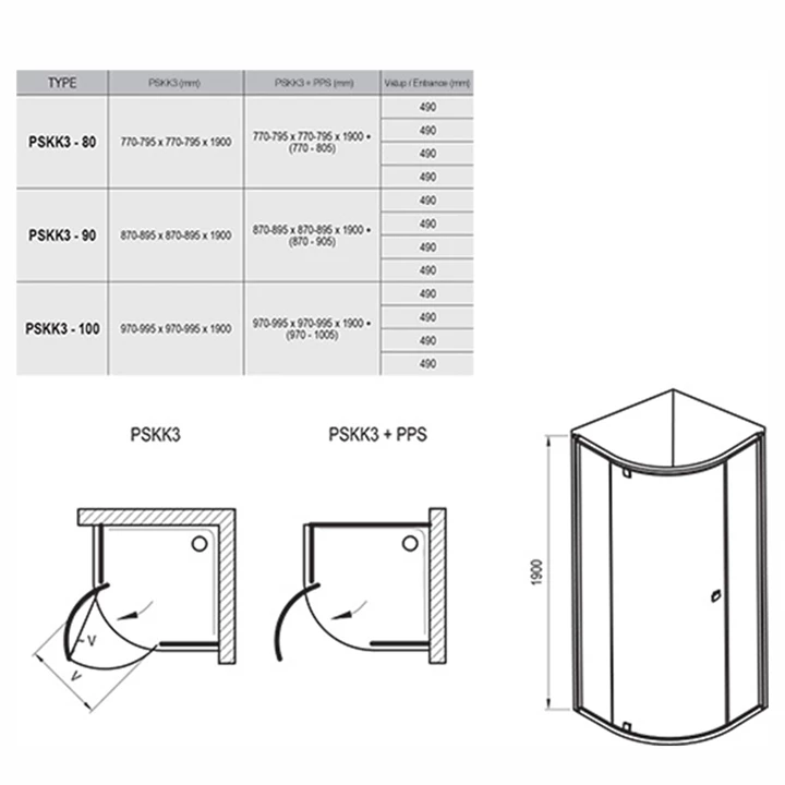 Ravak Zuhanykabin PSKK3-90 szatén + Transparent 37677U00Z1