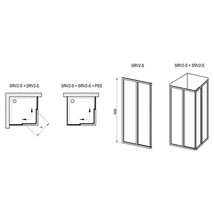 Ravak Zuhanykabin SRV2-100 195 S fekete + Transparent üveg 14VA03O2Z1