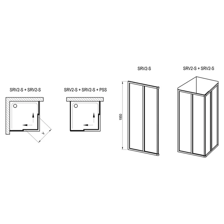 Ravak Zuhanykabin SRV2-75 195 S fekete + Transparent üveg 14V303O2Z1