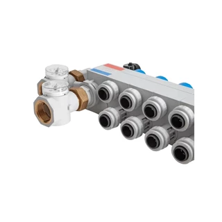 Rehau rautherm speed hkv-p polimer osztó-gyűjtő átfolyásmérővel 7 körös 16 mm csőcsatlakozóval 14707501001 Rehau rautherm speed hkv-p polimer osztó-gyűjtő átfolyásmérővel 7 körös 16 mm csőcsatlakozóval 14707501001