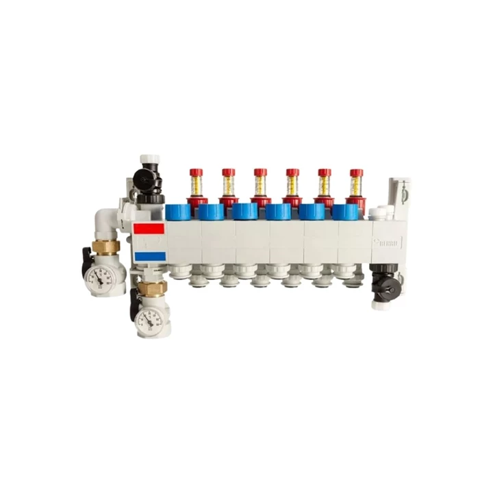 Rehau RAUTHERM SPEED HKV-P polimer osztó-gyűjtő átfolyásmérővel 8 körös 16 mm csőcsatlakozóval 14707601001 Rehau RAUTHERM SPEED HKV-P polimer osztó-gyűjtő átfolyásmérővel 8 körös 16 mm csőcsatlakozóval 14707601001