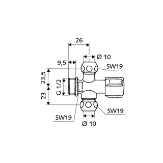 Schell COMFORT szabályozható sarokszelep két kiállással 1/2"-3/8"-3/8" 049910699