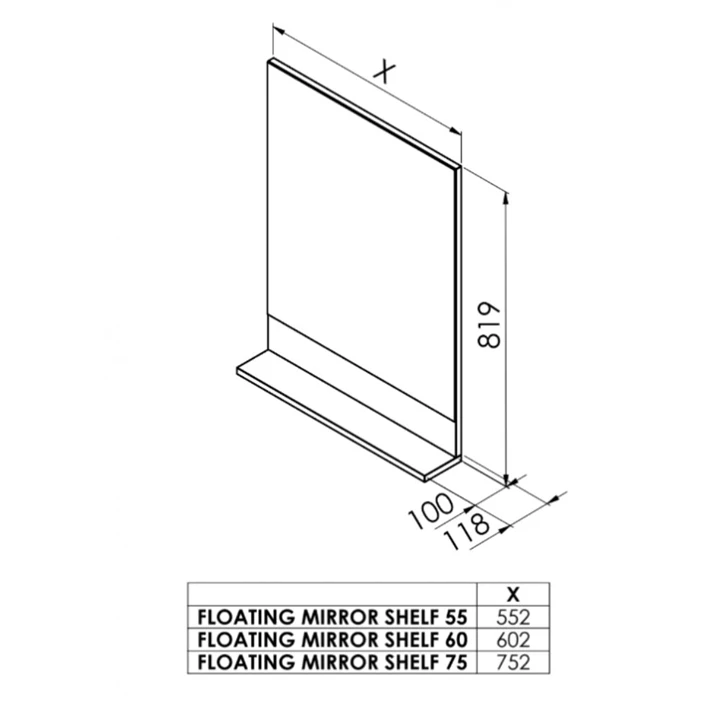 T-boss Floating Mirror Shelf 60 laptükör polccal FMSH60