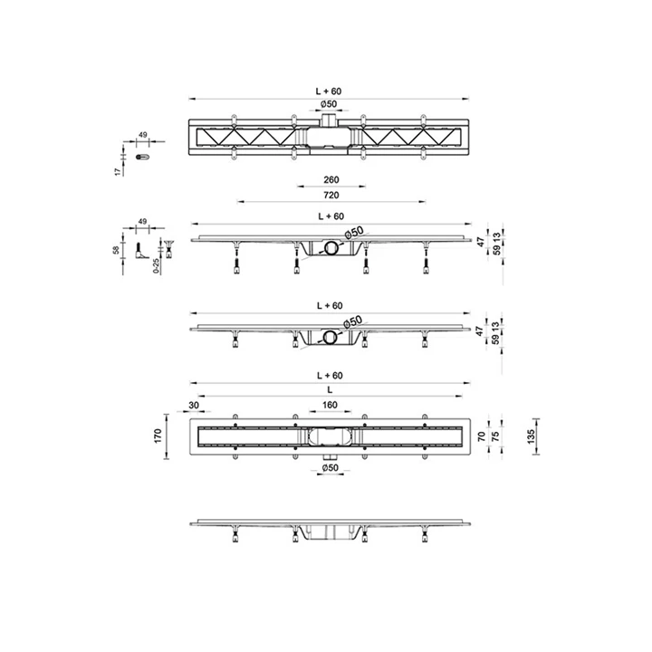 Technik Sanitary Zuhanyfolyóka, 800 mm-es, rozsdamentes Floore ráccsal, burkolható TT-F-80 Technik Sanitary Zuhanyfolyóka, 800 mm-es, rozsdamentes Floore ráccsal, burkolható TT-F-80