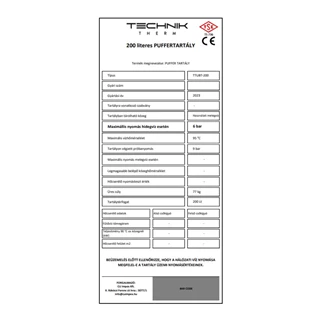 Technik Therm Puffertároló hűtésre-fűtésre, hőcserélő nélkül, 200 liter, TTUBT-200 TTUBT-200 Technik Therm Puffertároló hűtésre-fűtésre, hőcserélő nélkül, 200 liter, TTUBT-200 TTUBT-200