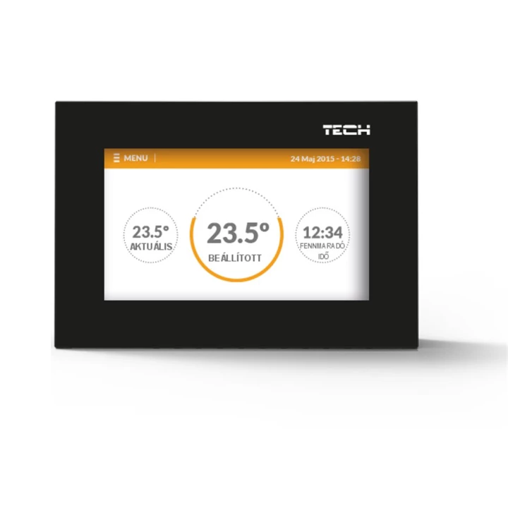 Techreg rádiófrekvenciás, vezeték nélküli színes érintőképernyős szobatermosztát HU-286 Techreg rádiófrekvenciás, vezeték nélküli színes érintőképernyős szobatermosztát HU-286