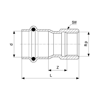 Viega Sanpress Inox átmeneti idom, 18 1/2" VG-436599