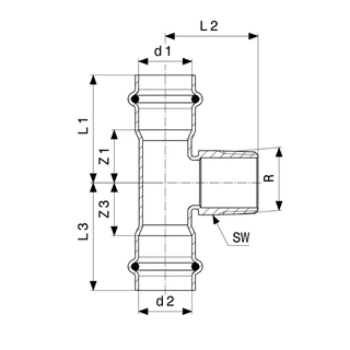 Viega Sanpress Inox T-idom, 22-3/4"-22 KM VG-445980