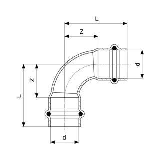 Viega Sanpress Inox 90°-os ív 22 BB VG-435653