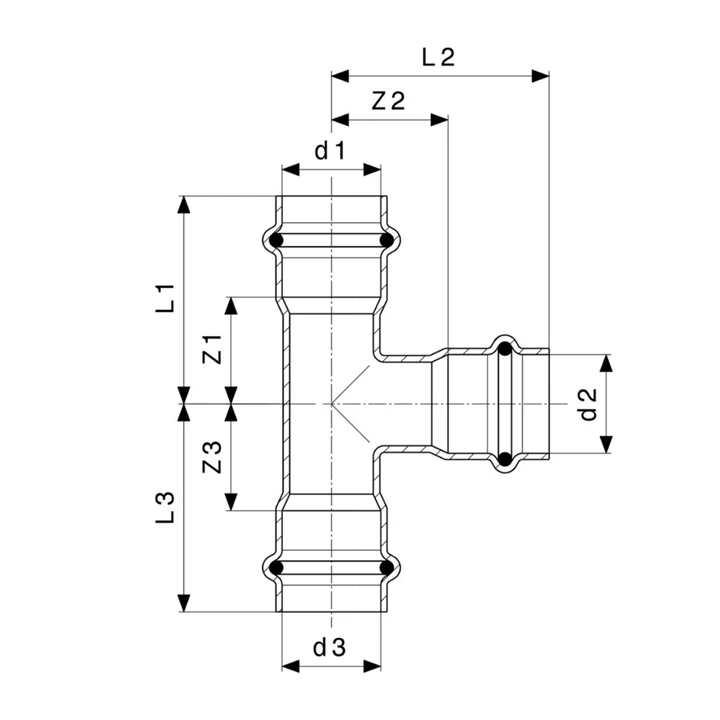Viega Sanpress Inox T-idom 54-28-54 VG-436056 Viega Sanpress Inox T-idom 54-28-54 VG-436056