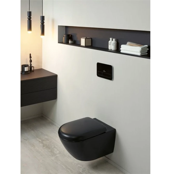 Villeroy and Boch Antao gyűrű nélküli mélyöblítésű wc 37x56cm Pure Black CeramicPlus 4674T0R7 Villeroy and Boch Antao gyűrű nélküli mélyöblítésű wc 37x56cm Pure Black CeramicPlus 4674T0R7