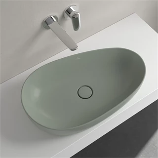 Villeroy and Boch Antao ráültethető mosdó, aszimmetrikus, fali vagy magasított csaptelephez, 650 x 400, Morning Green 4A Villeroy and Boch Antao ráültethető mosdó, aszimmetrikus, fali vagy magasított csaptelephez, 650 x 400, Morning Green 4A