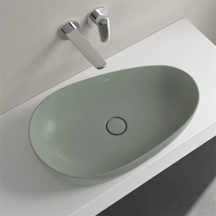 Villeroy and Boch Antao ráültethető mosdó, aszimmetrikus, fali vagy magasított csaptelephez, 650 x 400, Morning Green 4A Villeroy and Boch Antao ráültethető mosdó, aszimmetrikus, fali vagy magasított csaptelephez, 650 x 400, Morning Green 4A