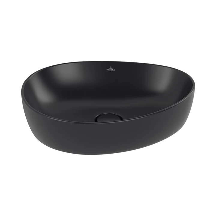 Villeroy and Boch Antao ráültethető mosdó Aszimmetrikus, fali vagy magasított csaptelephez, 510 x 400, Pure Black 4A7351 Villeroy and Boch Antao ráültethető mosdó Aszimmetrikus, fali vagy magasított csaptelephez, 510 x 400, Pure Black 4A7351