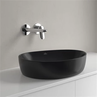 Villeroy and Boch Antao ráültethető mosdó Aszimmetrikus, fali vagy magasított csaptelephez, 510 x 400, Pure Black 4A7351 Villeroy and Boch Antao ráültethető mosdó Aszimmetrikus, fali vagy magasított csaptelephez, 510 x 400, Pure Black 4A7351