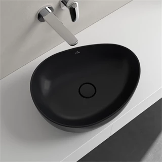 Villeroy and Boch Antao ráültethető mosdó Aszimmetrikus, fali vagy magasított csaptelephez, 510 x 400, Pure Black 4A7351 Villeroy and Boch Antao ráültethető mosdó Aszimmetrikus, fali vagy magasított csaptelephez, 510 x 400, Pure Black 4A7351