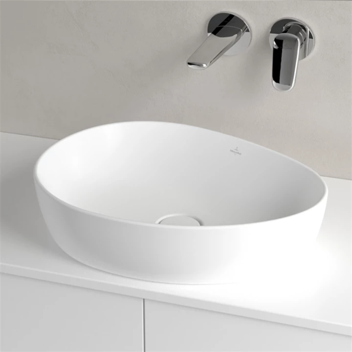 Villeroy and Boch Antao ráültethető mosdó Aszimmetrikus, fali vagy magasított csaptelephez, 510 x 400, Stone White 4A735 Villeroy and Boch Antao ráültethető mosdó Aszimmetrikus, fali vagy magasított csaptelephez, 510 x 400, Stone White 4A735