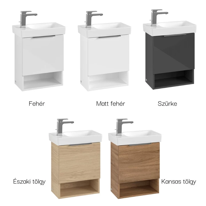Villeroy and Boch Architectura alsószekrény 1x ajtó, 1x nyitott,  zsanér jobb o., falra szer., 430x520x255 mm, fehér B88