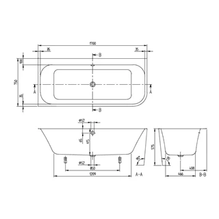 Villeroy and Boch Architectura fal előtt álló fürdőkád, bal sarokba szereléshez, 1700x750 mm, fehér UBA170ARE9CL00V-01 Villeroy and Boch Architectura fal előtt álló fürdőkád, bal sarokba szereléshez, 1700x750 mm, fehér UBA170ARE9CL00V-01