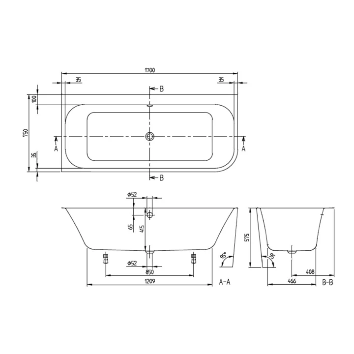 Villeroy and Boch Architectura fal előtt álló fürdőkád, bal sarokba szereléshez, 1700x750 mm, fehér UBA170ARE9CL00V-01 Villeroy and Boch Architectura fal előtt álló fürdőkád, bal sarokba szereléshez, 1700x750 mm, fehér UBA170ARE9CL00V-01