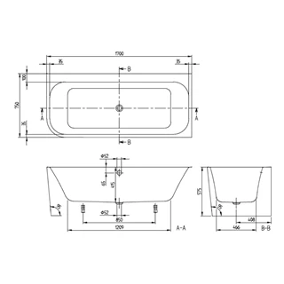 Villeroy and Boch Architectura fal előtt álló fürdőkád, jobb sarokba szereléshez, 1700 x 750 mm, fehér UBA170ARE9CR00V-0 Villeroy and Boch Architectura fal előtt álló fürdőkád, jobb sarokba szereléshez, 1700 x 750 mm, fehér UBA170ARE9CR00V-0