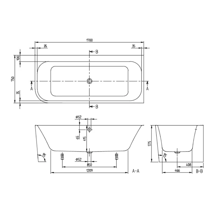 Villeroy and Boch Architectura fal előtt álló fürdőkád, jobb sarokba szereléshez, 1700 x 750 mm, fehér UBA170ARE9CR00V-0 Villeroy and Boch Architectura fal előtt álló fürdőkád, jobb sarokba szereléshez, 1700 x 750 mm, fehér UBA170ARE9CR00V-0