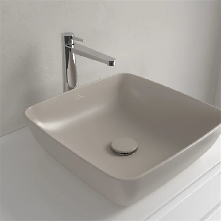 Villeroy and Boch Artis mosdótál, 41x41 cm, csaplyuk és túlfolyó nélkül, pultra ültethető, szögletes, mandula 417841AM Villeroy and Boch Artis mosdótál, 41x41 cm, csaplyuk és túlfolyó nélkül, pultra ültethető, szögletes, mandula 417841AM