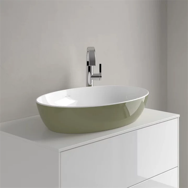 Villeroy and Boch Artis  mosdó ovális - 61x41cm, ráültethető, túlfolyó nélkül - sage green/világoszöld 419861BCS8