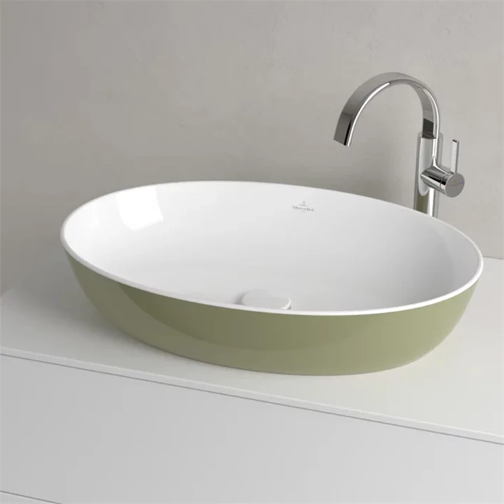 Villeroy and Boch Artis  mosdó ovális - 61x41cm, ráültethető, túlfolyó nélkül - sage green/világoszöld 419861BCS8