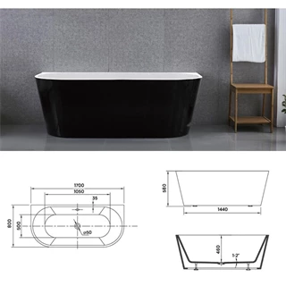 Wellis Calabria Black Matt 170x80 cm szabadonálló kád matt külső fallal WK00188 Wellis Calabria Black Matt 170x80 cm szabadonálló kád matt külső fallal WK00188