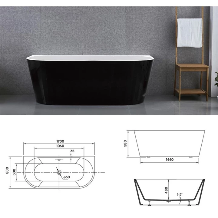 Wellis Calabria Black Matt 170x80 cm szabadonálló kád matt külső fallal WK00188 Wellis Calabria Black Matt 170x80 cm szabadonálló kád matt külső fallal WK00188