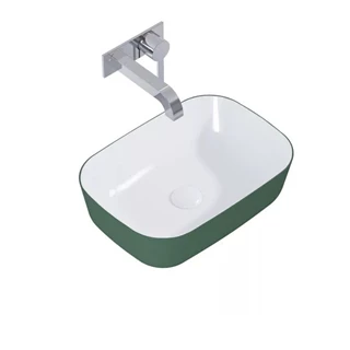 Arezzo design Reni pultra ültethető mosdó 46x33 cm, fényes fehér/matt zöld AR-146115