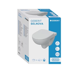 Geberit Selnova mélyöblítésű fali WC készlet 53 cm, Rimfree, lecsapódásgátlós, gyorskioldós WC-ülőkével, felső rögzítésű Geberit Selnova mélyöblítésű fali WC készlet 53 cm, Rimfree, lecsapódásgátlós, gyorskioldós WC-ülőkével, felső rögzítésű