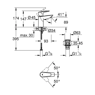 Grohe BauEdge egykaros mosdó csaptelep S-es méret 23895001 Grohe BauEdge egykaros mosdó csaptelep S-es méret 23895001