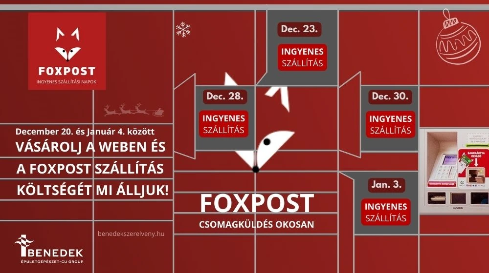 Ingyenes FOXPOST szállítás a Benedek Szerelvénynél!