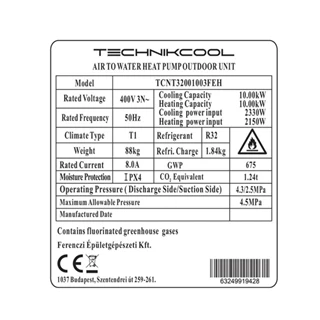 Technik Cool PRO split levegő-víz hőszivattyú beépített 185 literes HMV tárolóval, 10 kW, 3 fázisú, 400 V TCNT32001003FE Technik Cool PRO split levegő-víz hőszivattyú beépített 185 literes HMV tárolóval, 10 kW, 3 fázisú, 400 V TCNT32001003FE