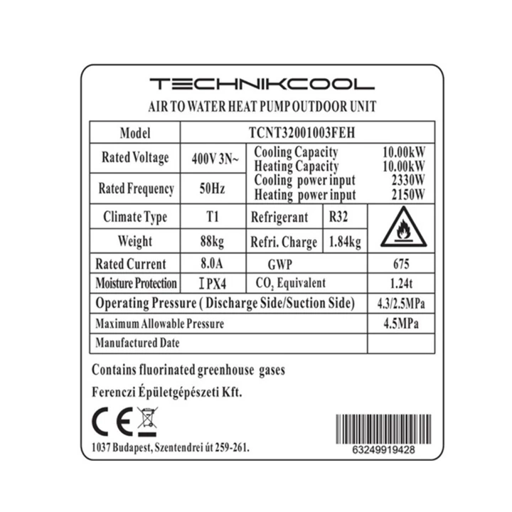 Technik Cool PRO split levegő-víz hőszivattyú beépített 185 literes HMV tárolóval, 10 kW, 3 fázisú, 400 V TCNT32001003FE Technik Cool PRO split levegő-víz hőszivattyú beépített 185 literes HMV tárolóval, 10 kW, 3 fázisú, 400 V TCNT32001003FE