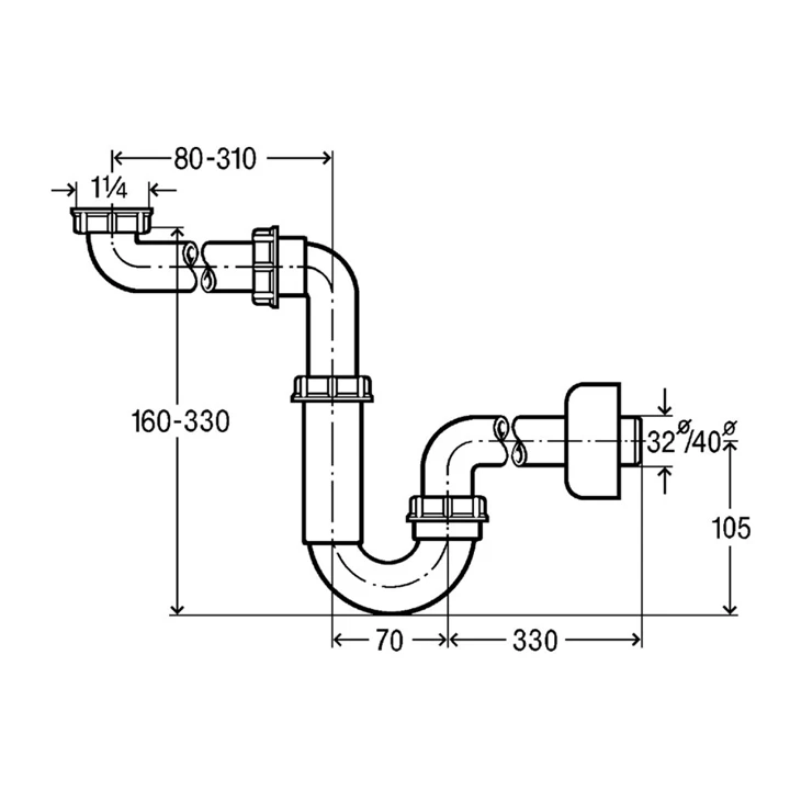 Viega csőszifon, műanyag, 5/4" - 32, leeresztőszelep nélkül, helytakarékos VG-606220 Viega csőszifon, műanyag, 5/4" - 32, leeresztőszelep nélkül, helytakarékos VG-606220